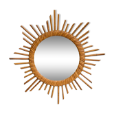 Miroir cadre soleil en rotin rond vintage