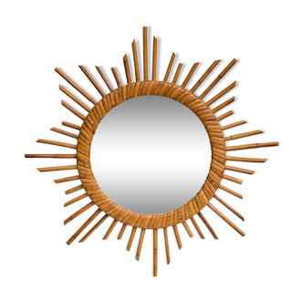 Mirror sun frame in vintage round rattan