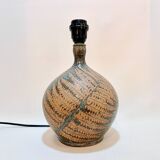 Vintage stoneware lamp by Alain Blanchard, 1970s, fern, rope shade