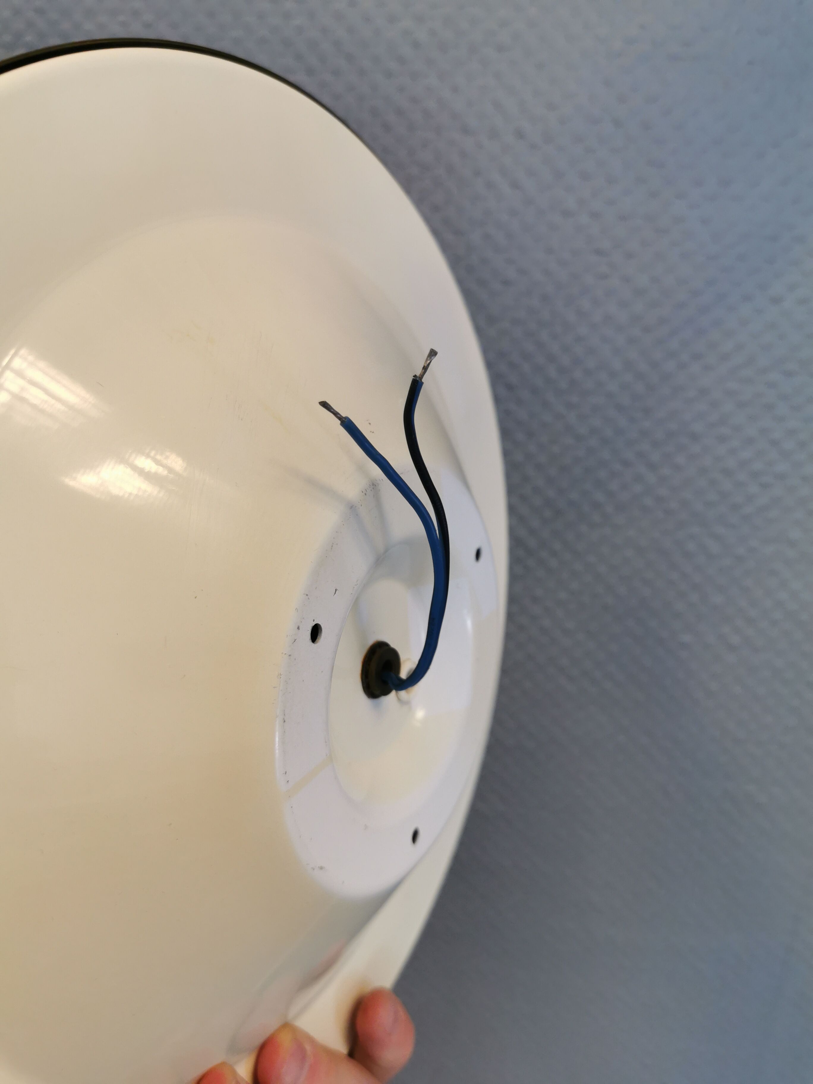 Wall/ceiling lamp, made in brass and white lacquered metal with frosted solid glass shade