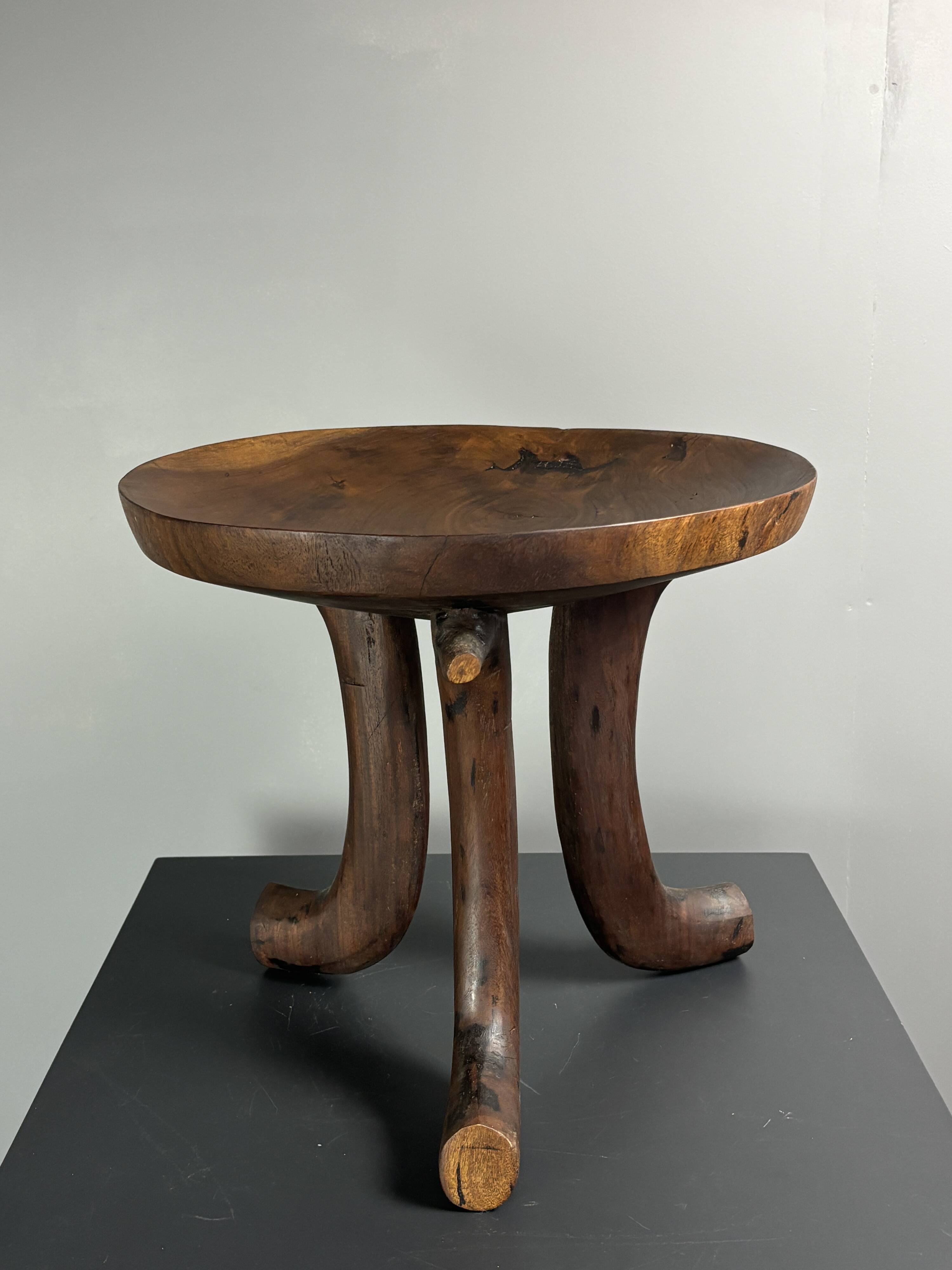 Handmade midcentury African tribal Jimma or Oromo tripod stool side table
