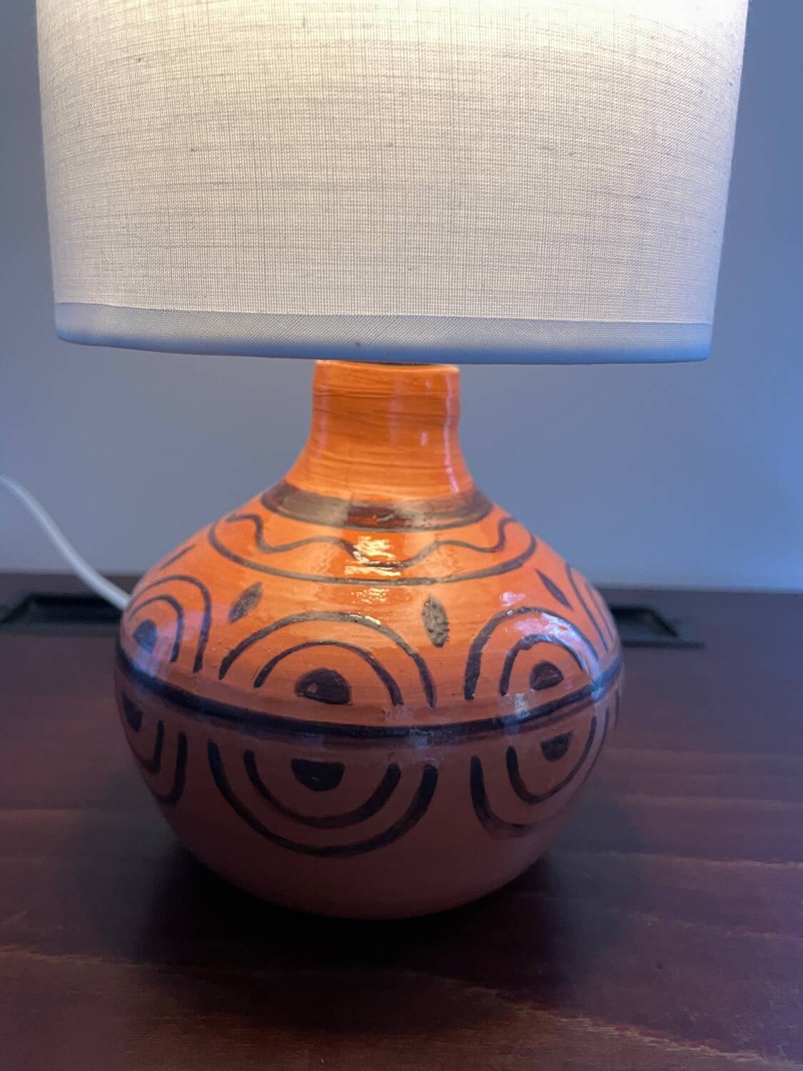 Small vintage lamp hand-painted, ceramic, 1980s.
