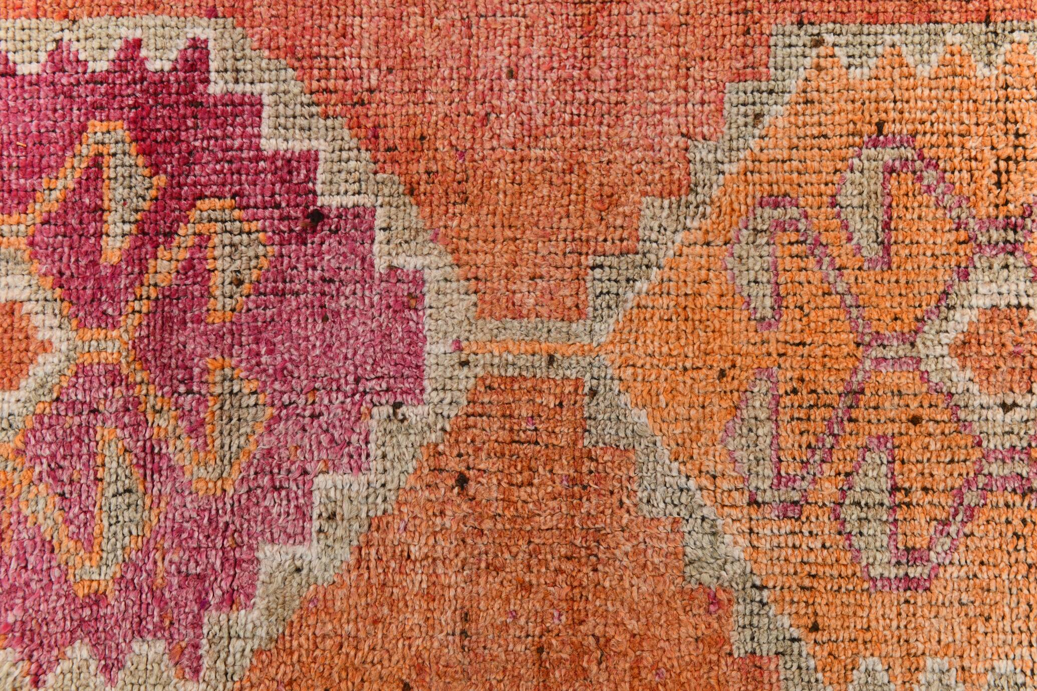 3x10 Pumpkin Orange & Pink Turkish Runner Rug, 96x309Cm