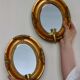 Pair of Mid Century Swedish Gilded Wooden Sconces with Mirror