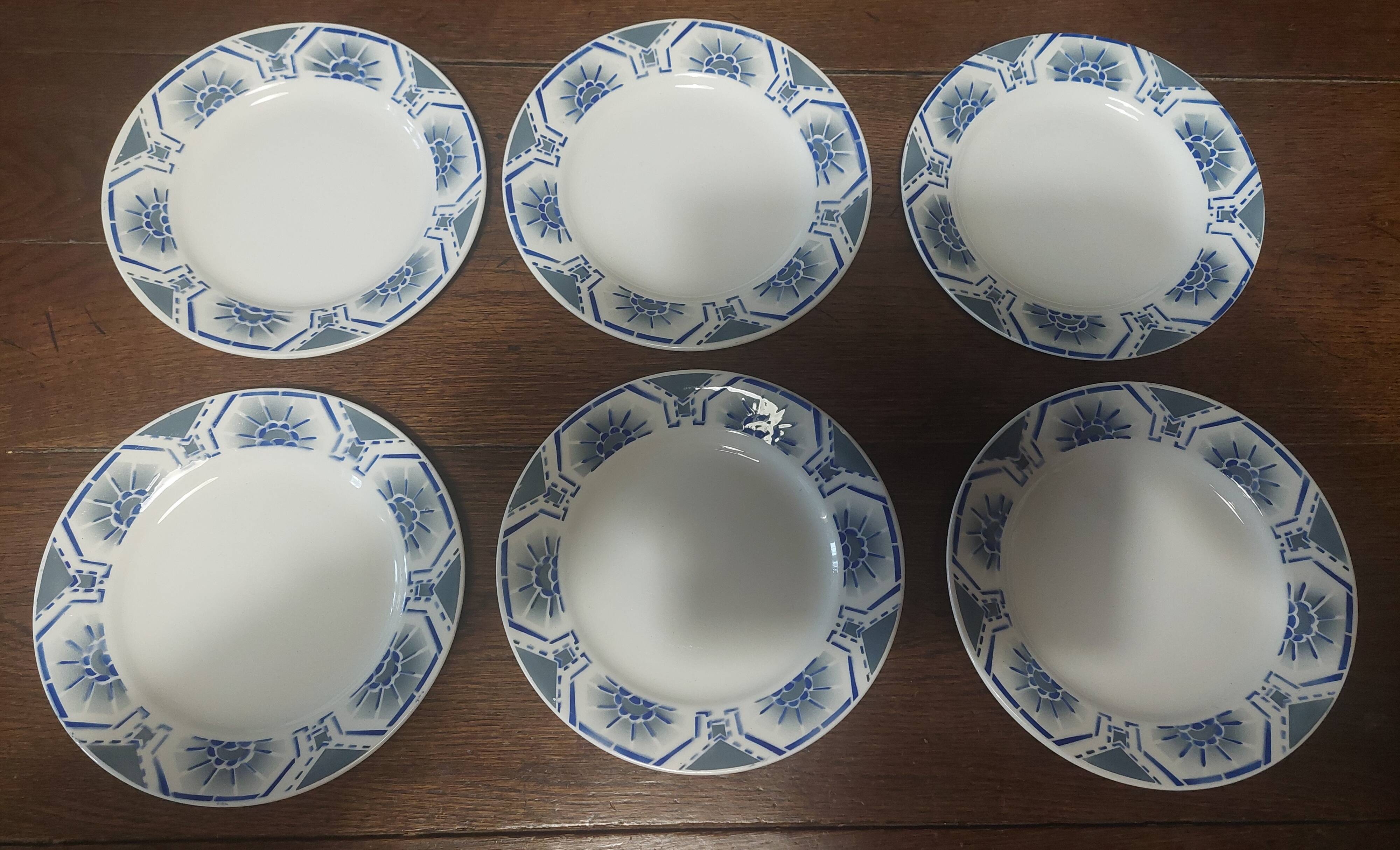 Flat plates set of six ironstone Saint Amand Egypt decoration