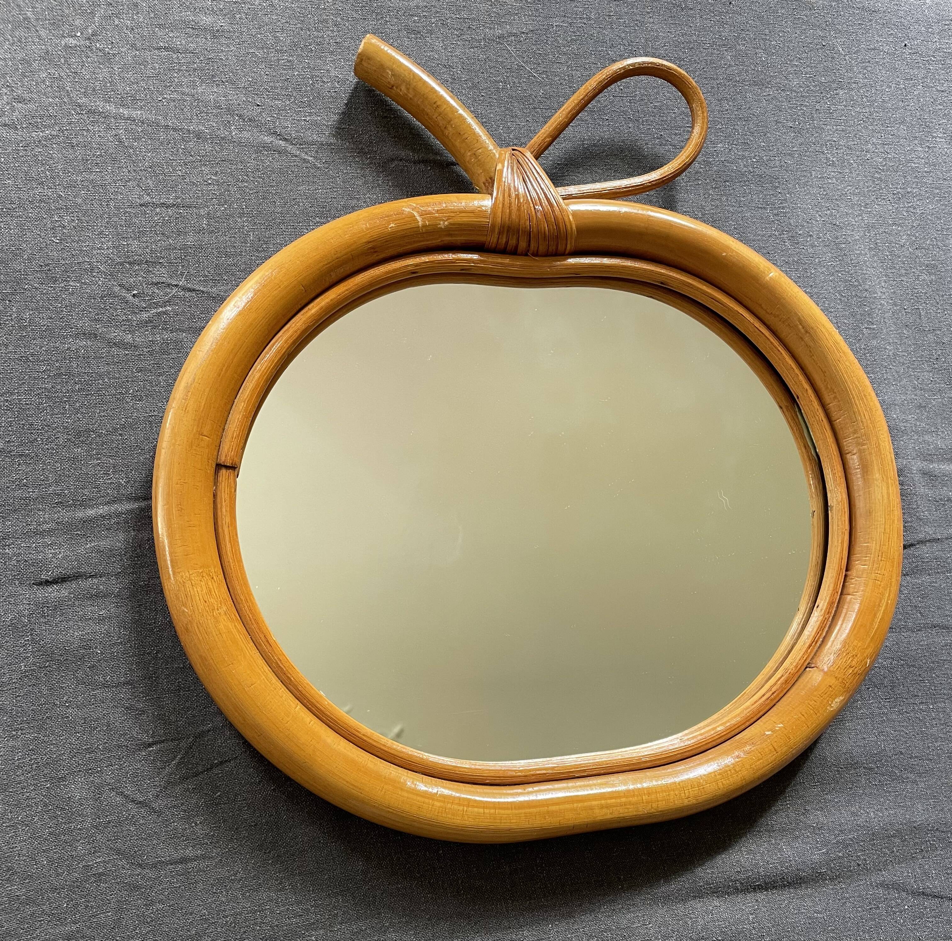 Miroir pomme en rotin & bambou 33x34cm