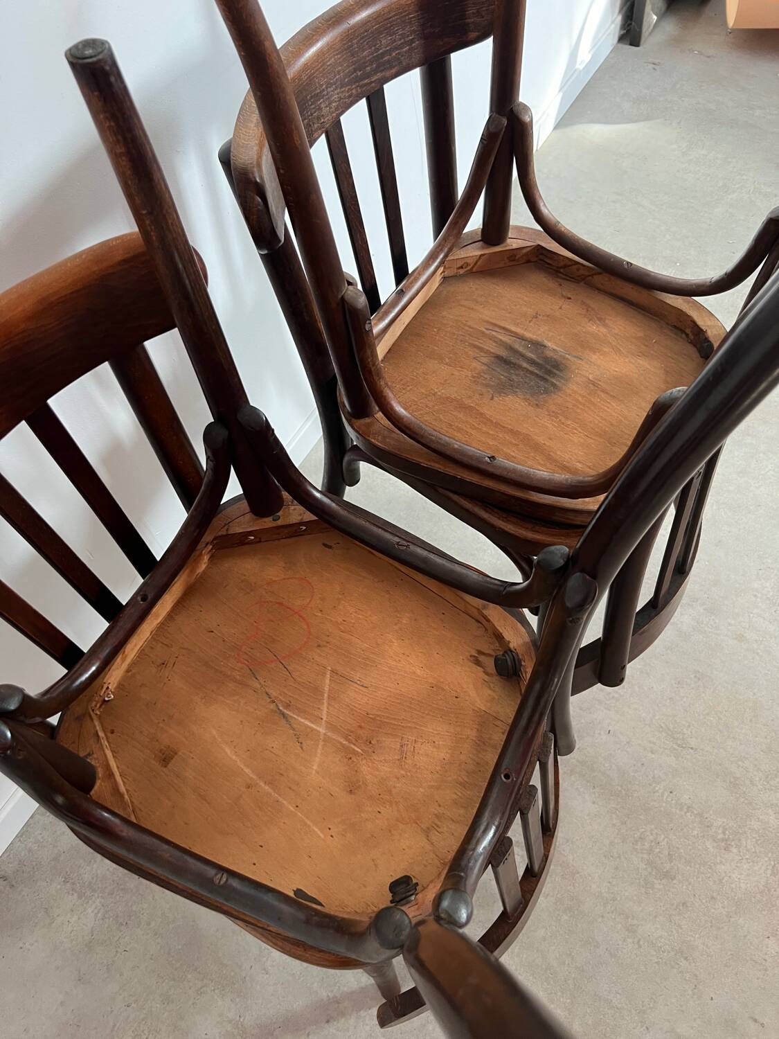 Set of 4 old vintage 50s bentwood bistro chairs