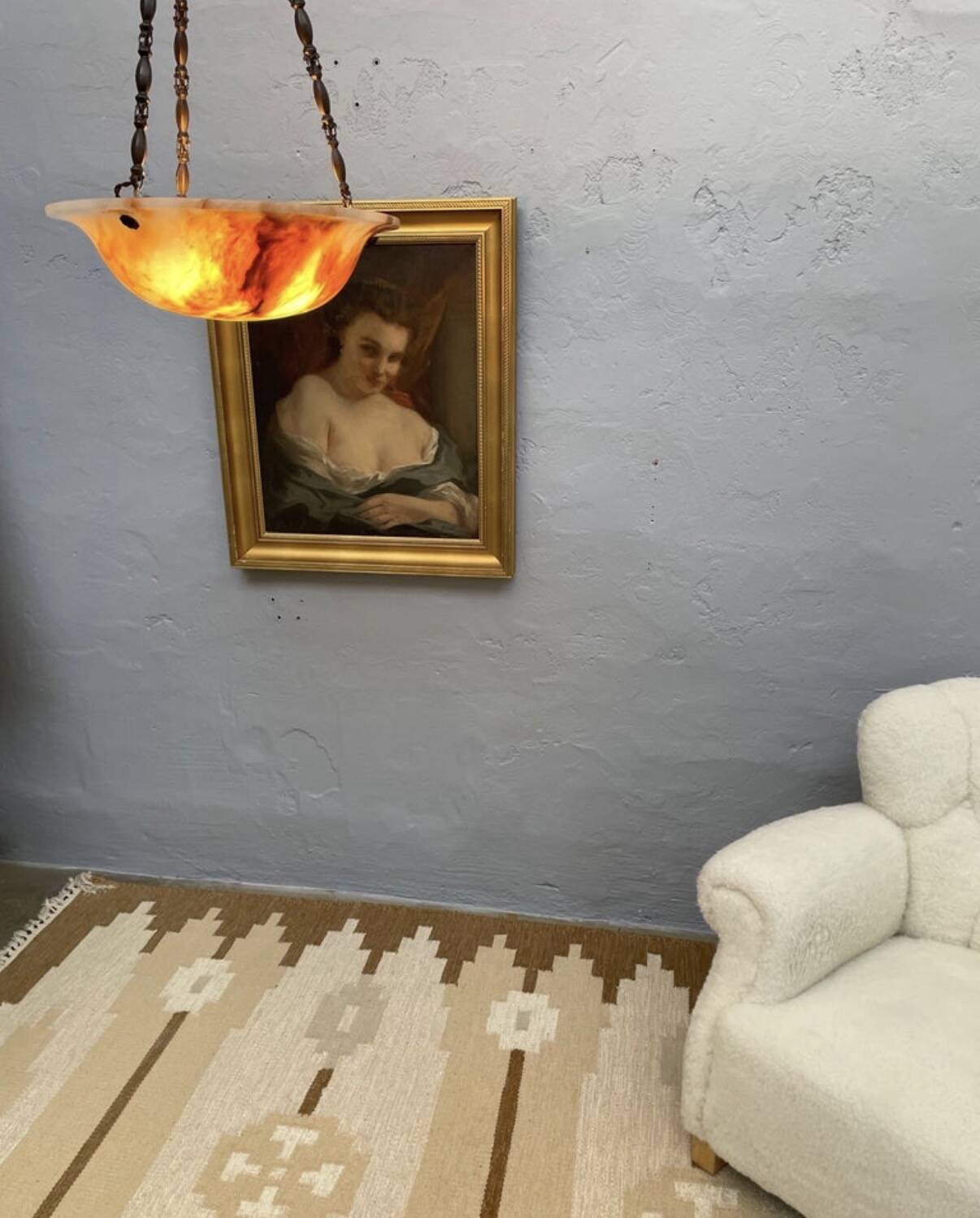 Antique alabaster Art Deco plafonnier chandelier