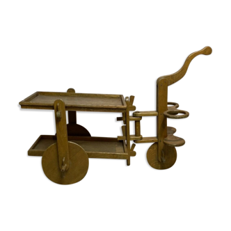 Midcentury brutalist modernist oak bar cart trolley, 1950s