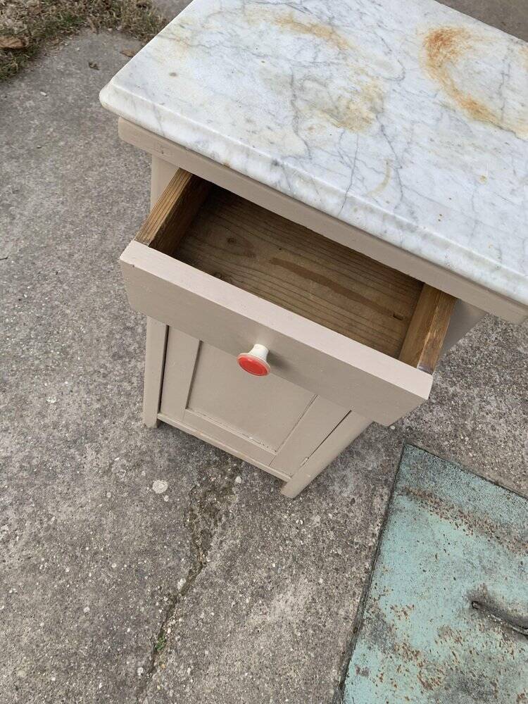 Vintage grey wooden bedside table with marble top - Germany 1950s