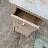 Vintage grey wooden bedside table with marble top - Germany 1950s