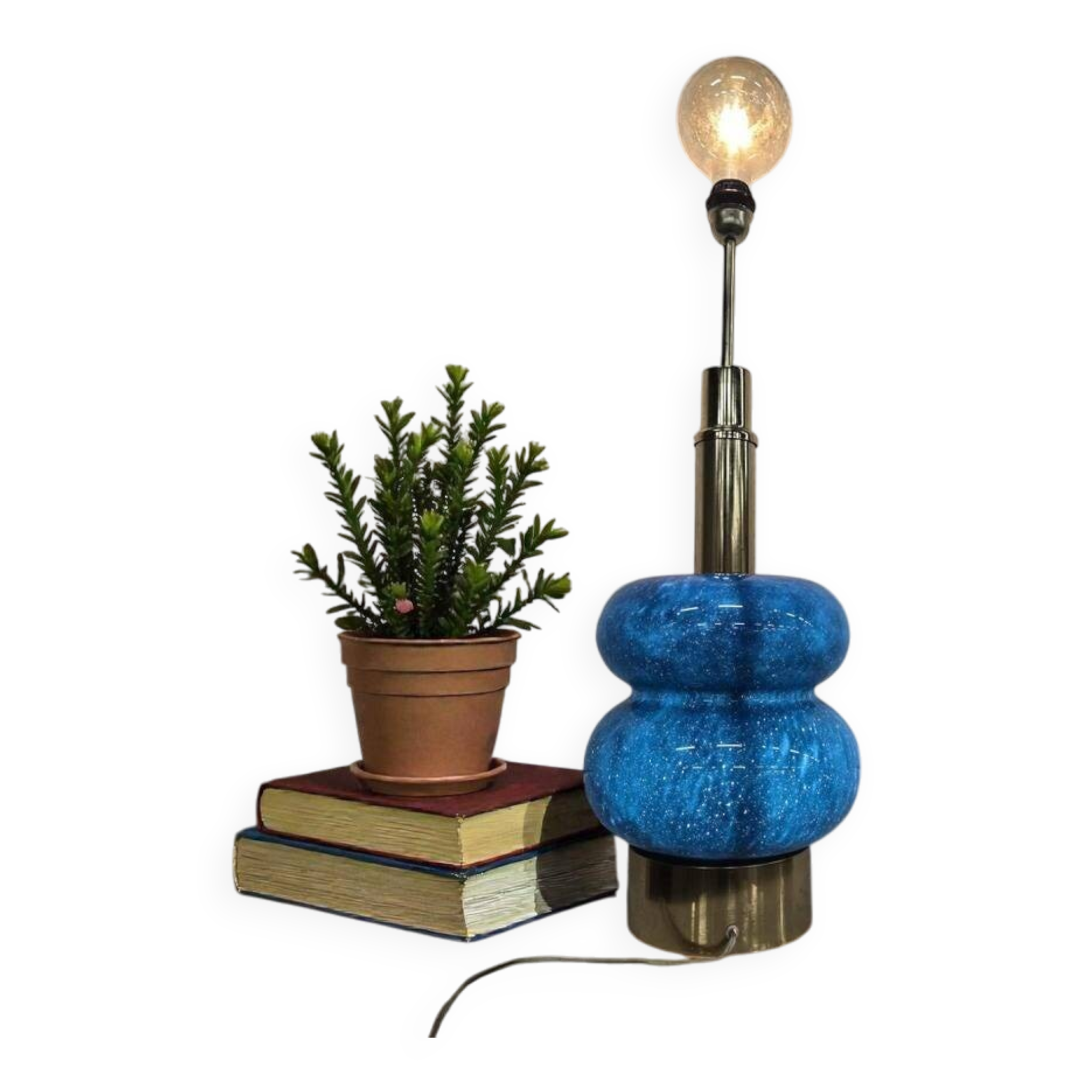 Lampadaire/lampe de table vintage bleue en verre
