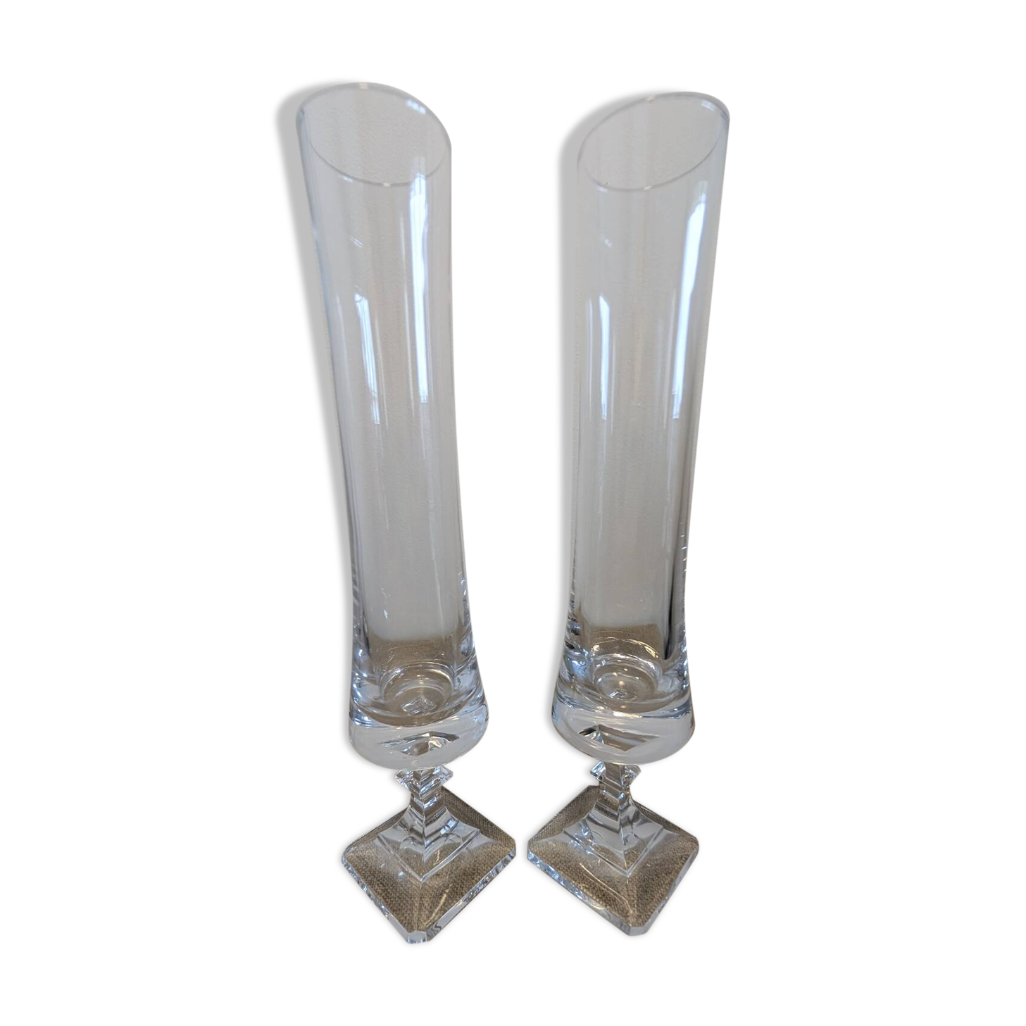 Pair of Bayel crystal flower vases – 24 cm – square bases