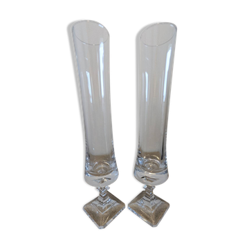 Pair of Bayel crystal flower vases – 24 cm – square bases