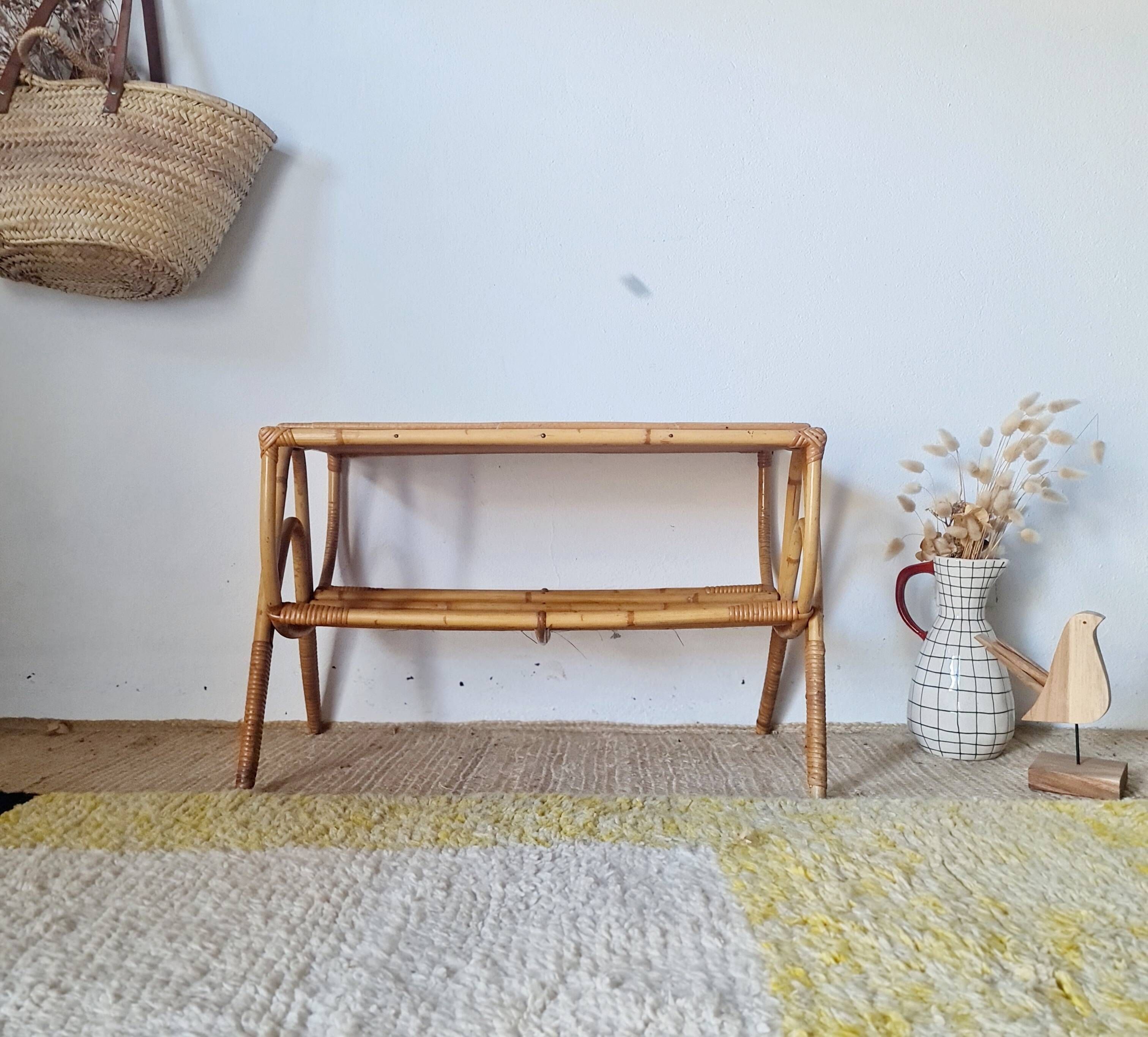1960s rattan coffee table - blue top