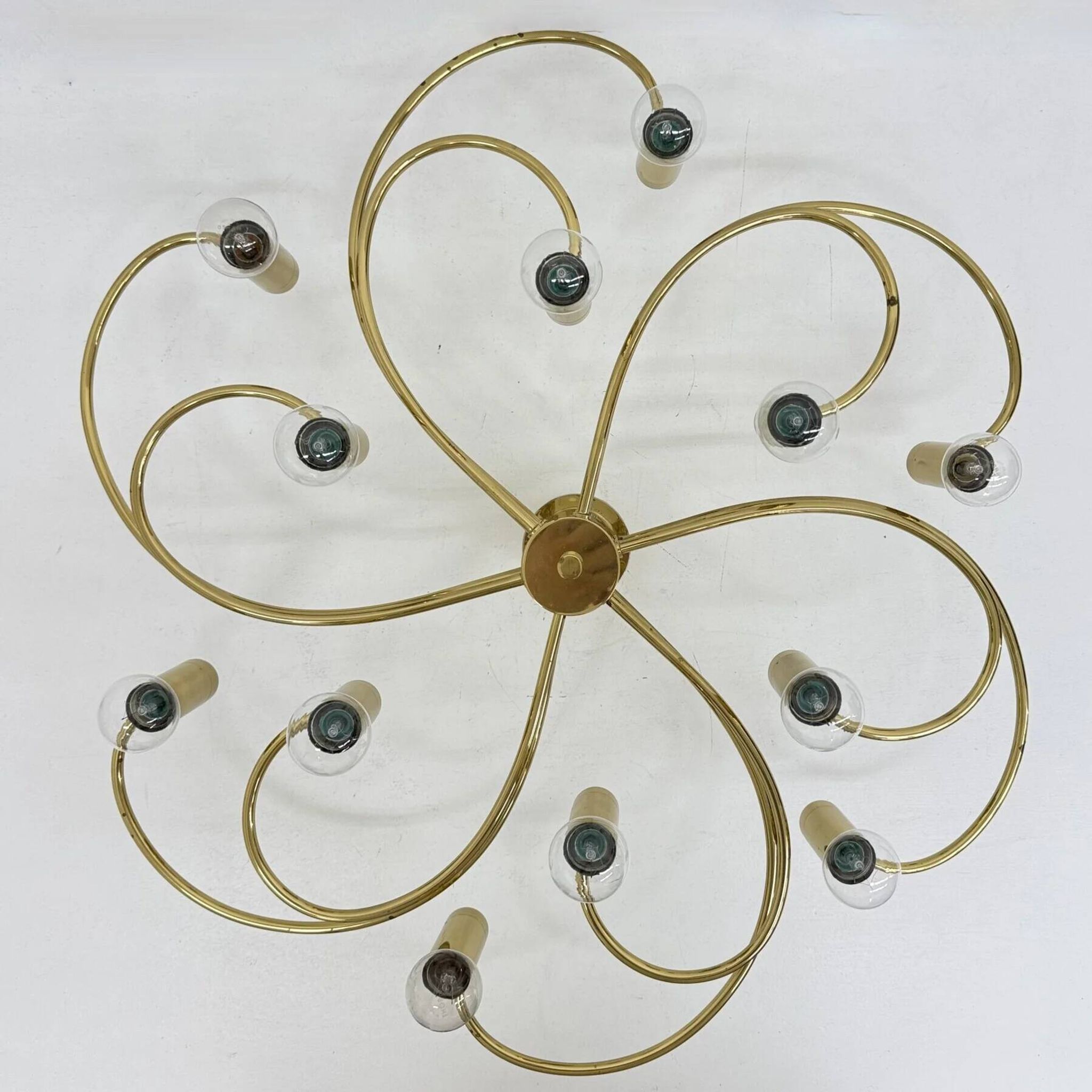 Leola sculptural brass 12-light ceiling or wall flush mount, 1970s