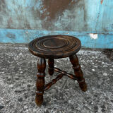 Turned wood tripod stool