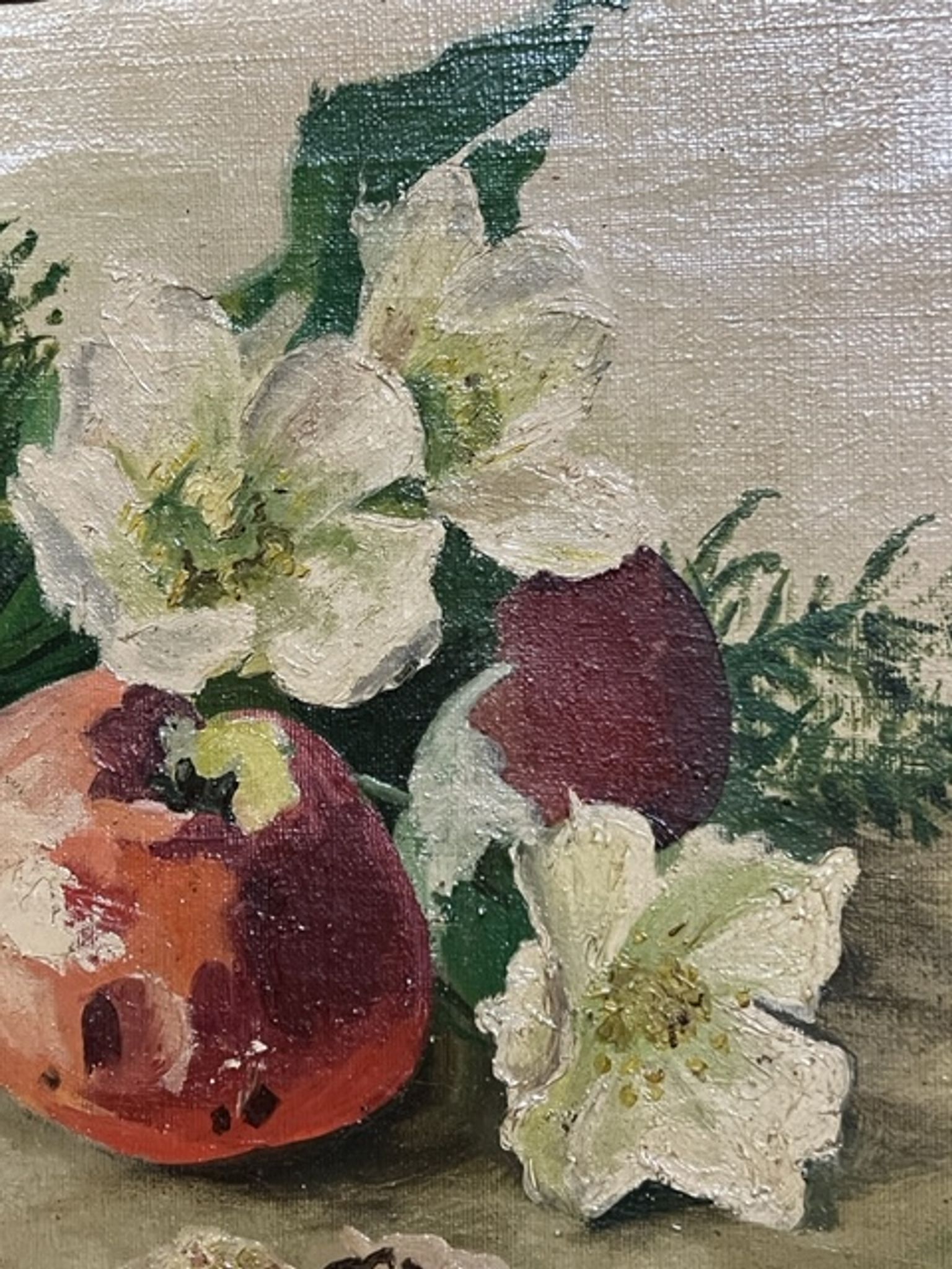 Nature morte aux fruits et fleurs.