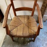 provençal armchair with dark beech armrests two-tone straw seat
