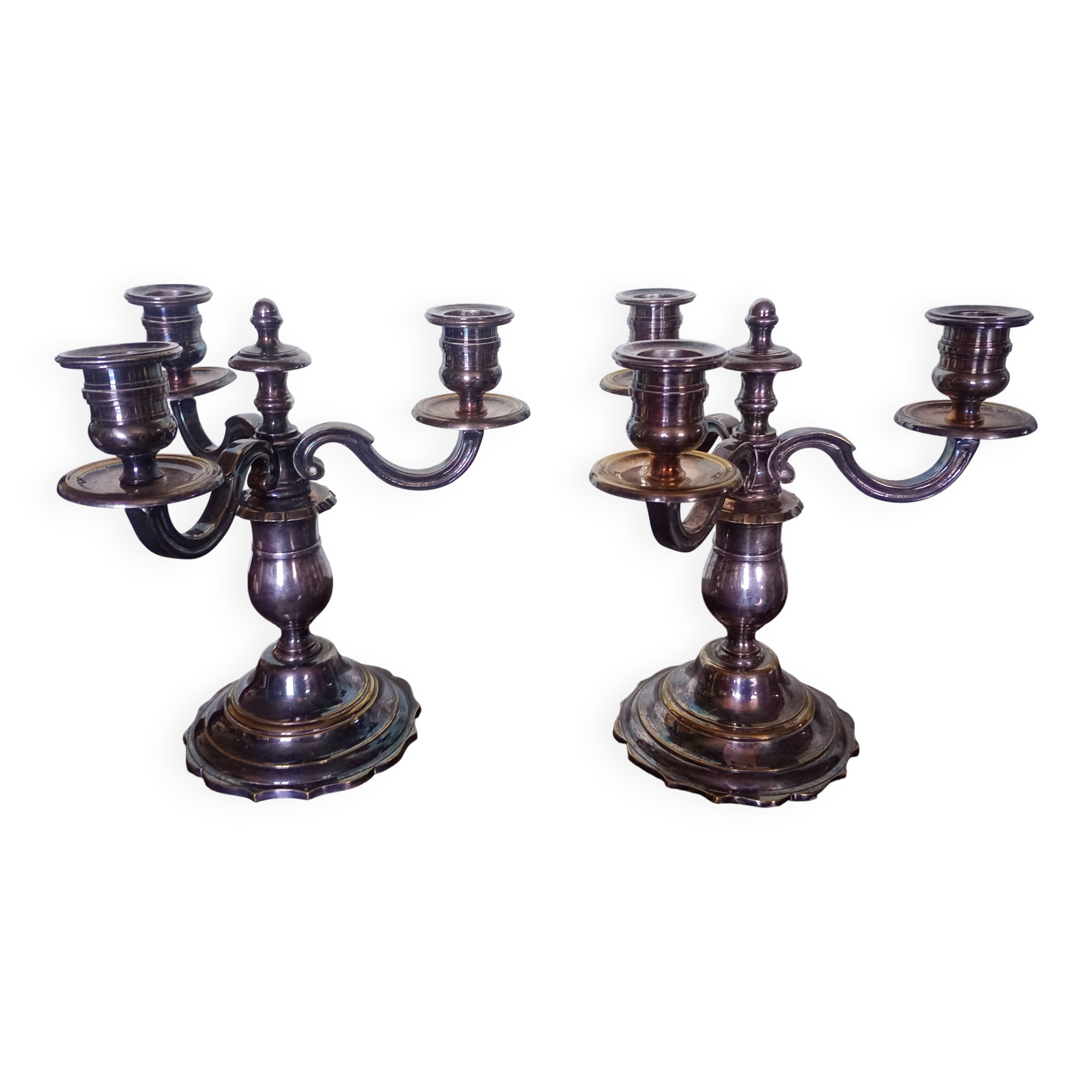 Pair - Candelabra Centerpiece - Silvered Bronze