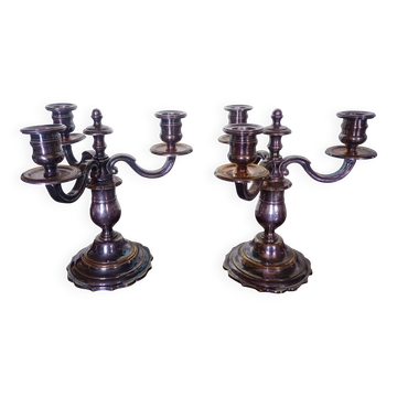 Paire - Candélabre Centre de table - Bronze argenté
