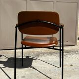 Fauteuil en métal, chêne et simili cuir vintage 1950