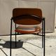 Vintage 1950s metal, oak and faux leather armchair