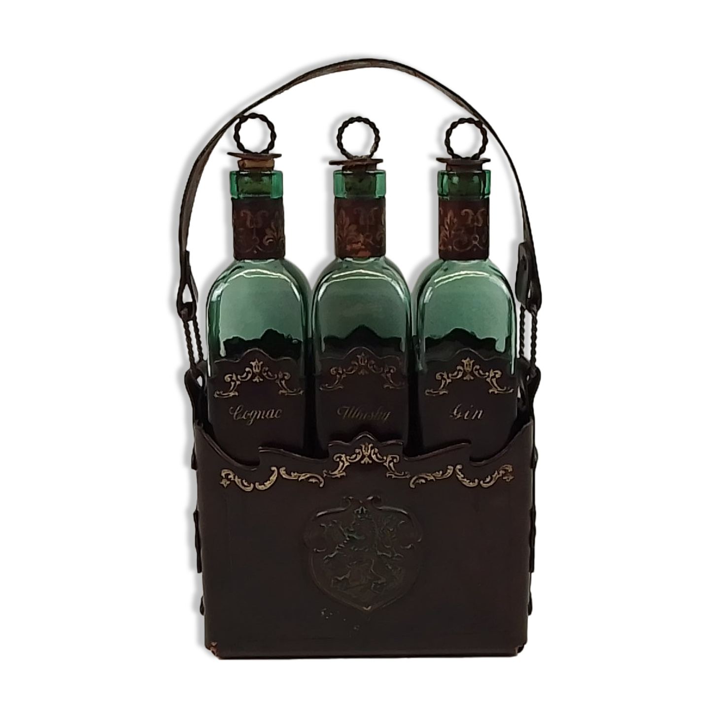 Set 3 bottles with leather bottle holders