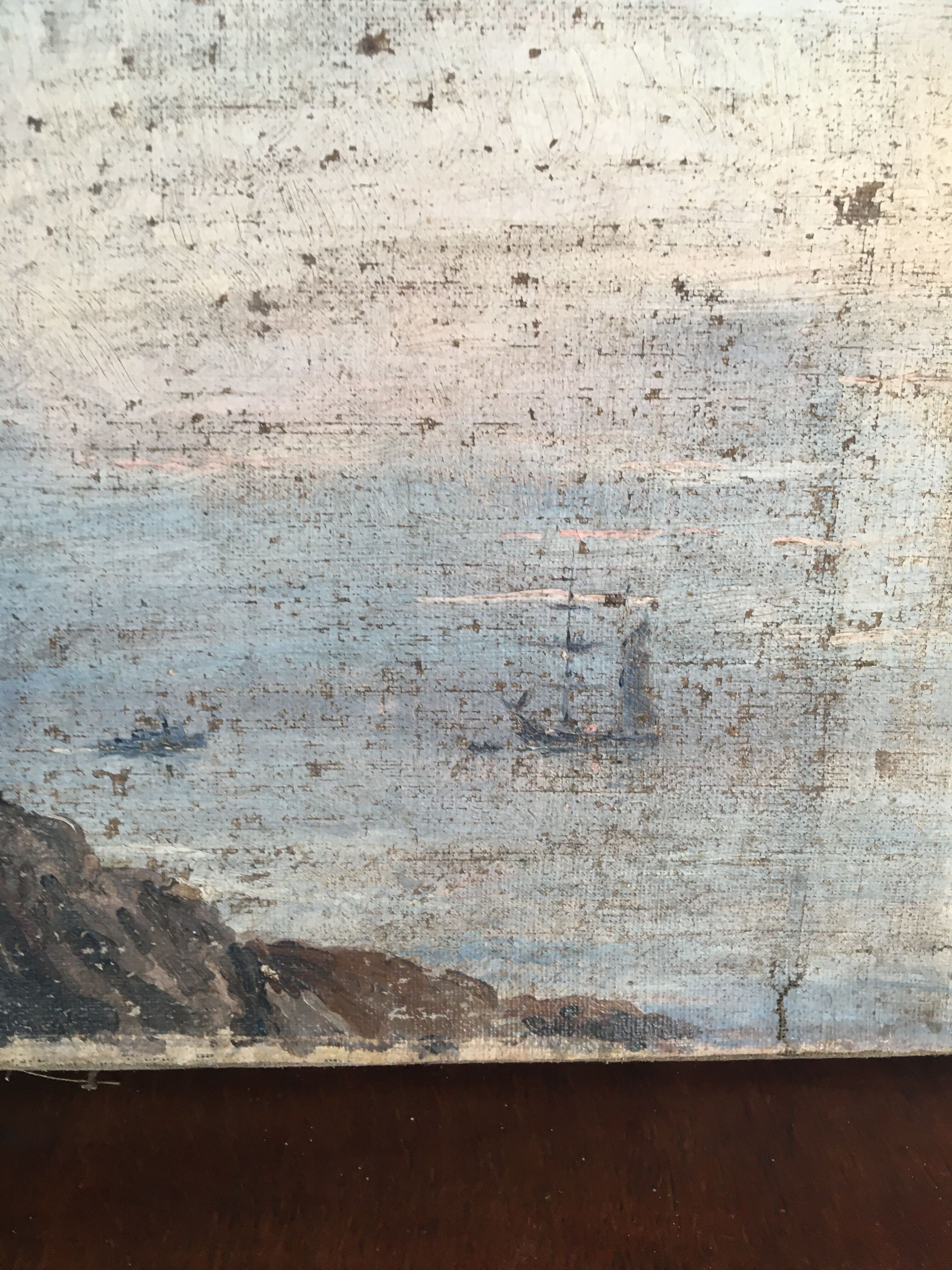 Oil on "marine" canvas, early 20th century