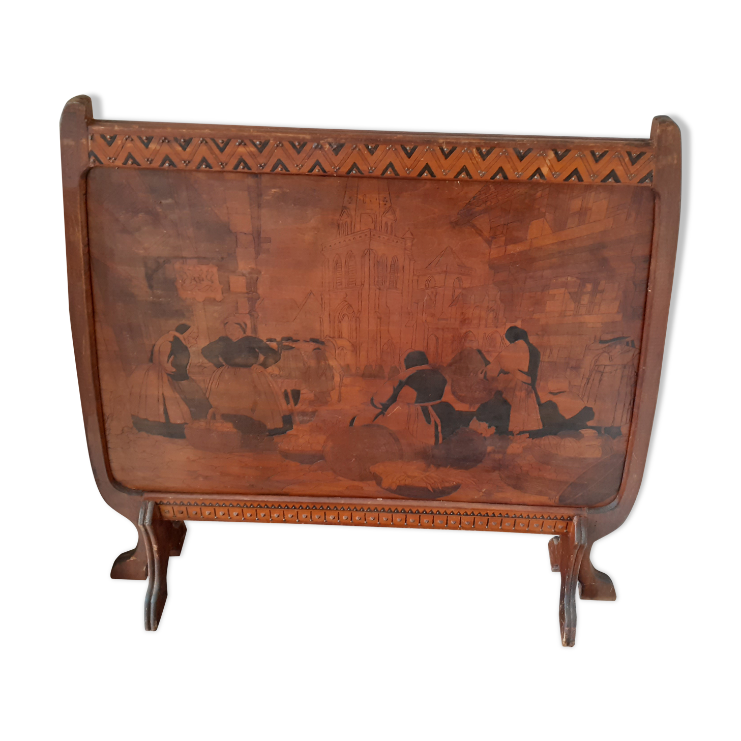 Screen-printed wooden fire pare, 1930s