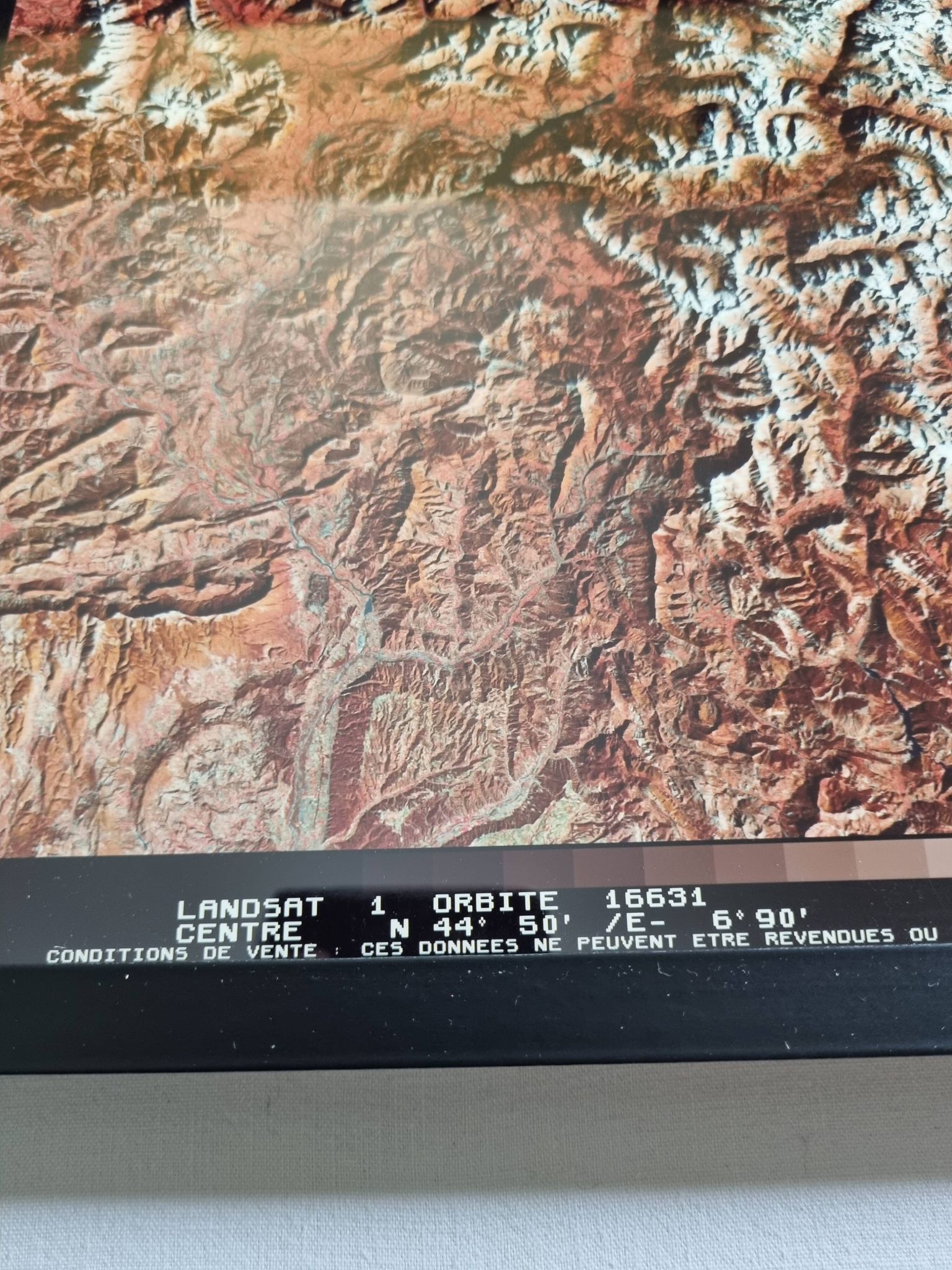 Framed Landsat 1975 satellite photograph, 42 cm