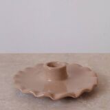 Ceramic candle holder beige serrated plate