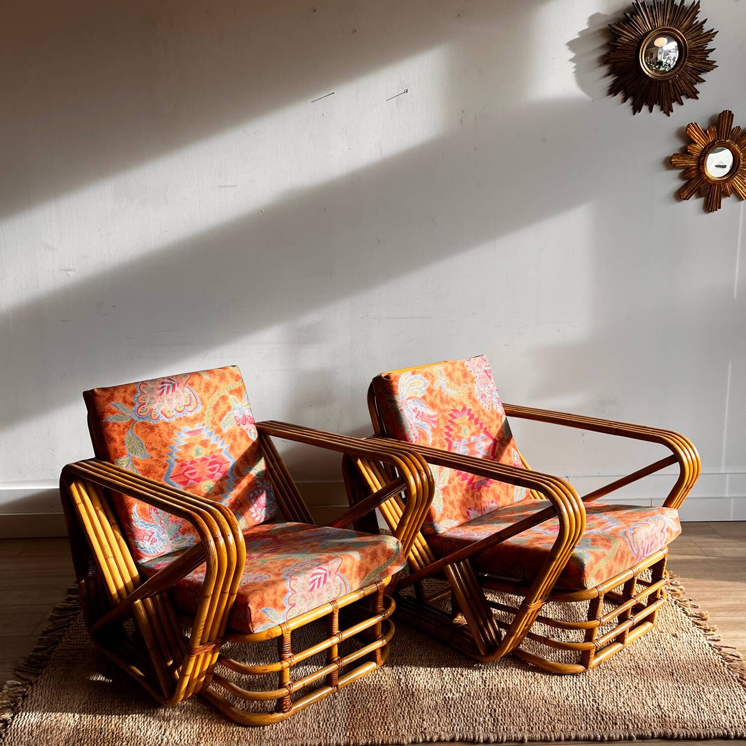 Bamboo rattan fauteuil Lounge chairs Paul Frankl style