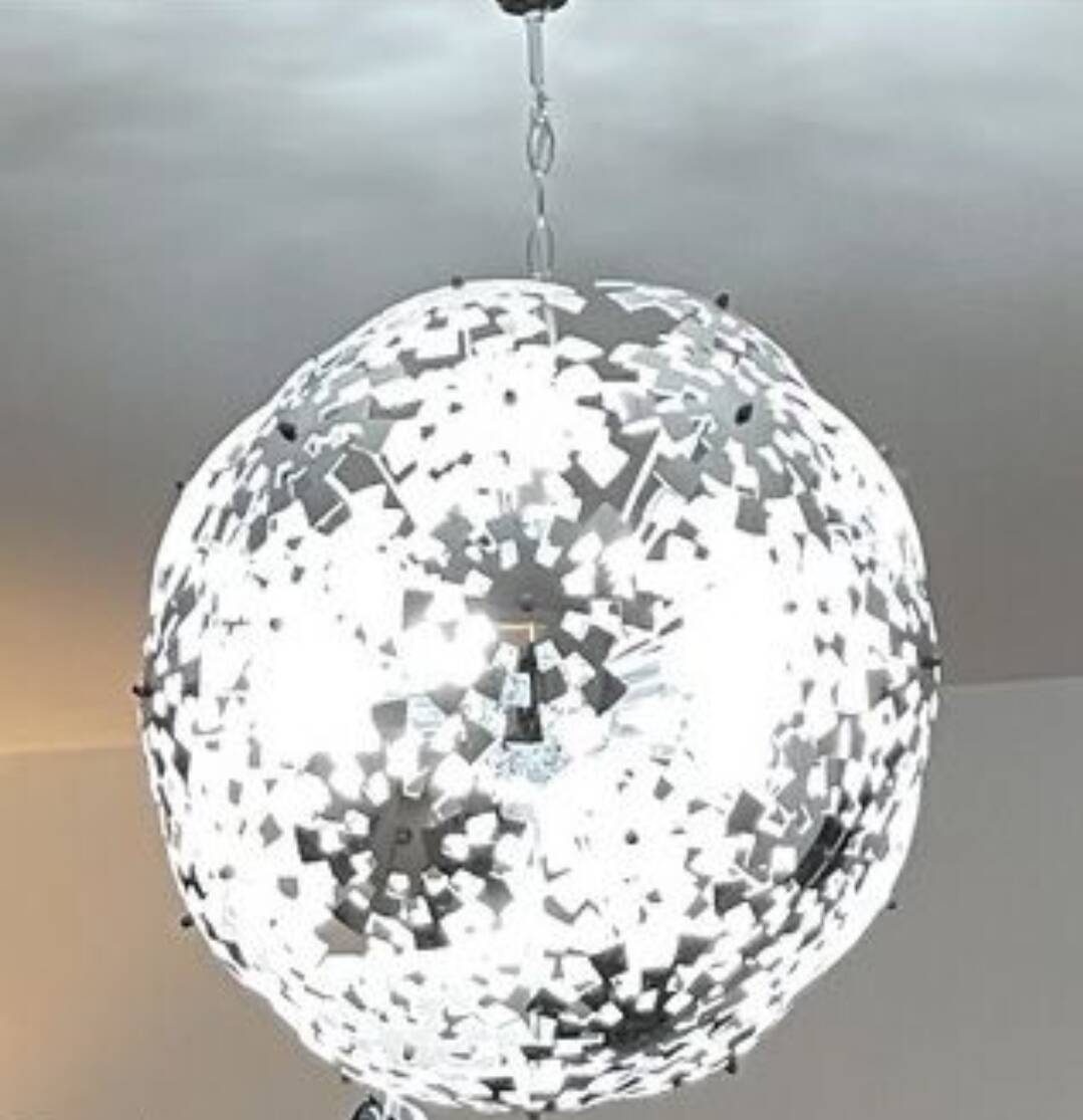 Suspension design forme sphere de fleurs pixelisées  chromée