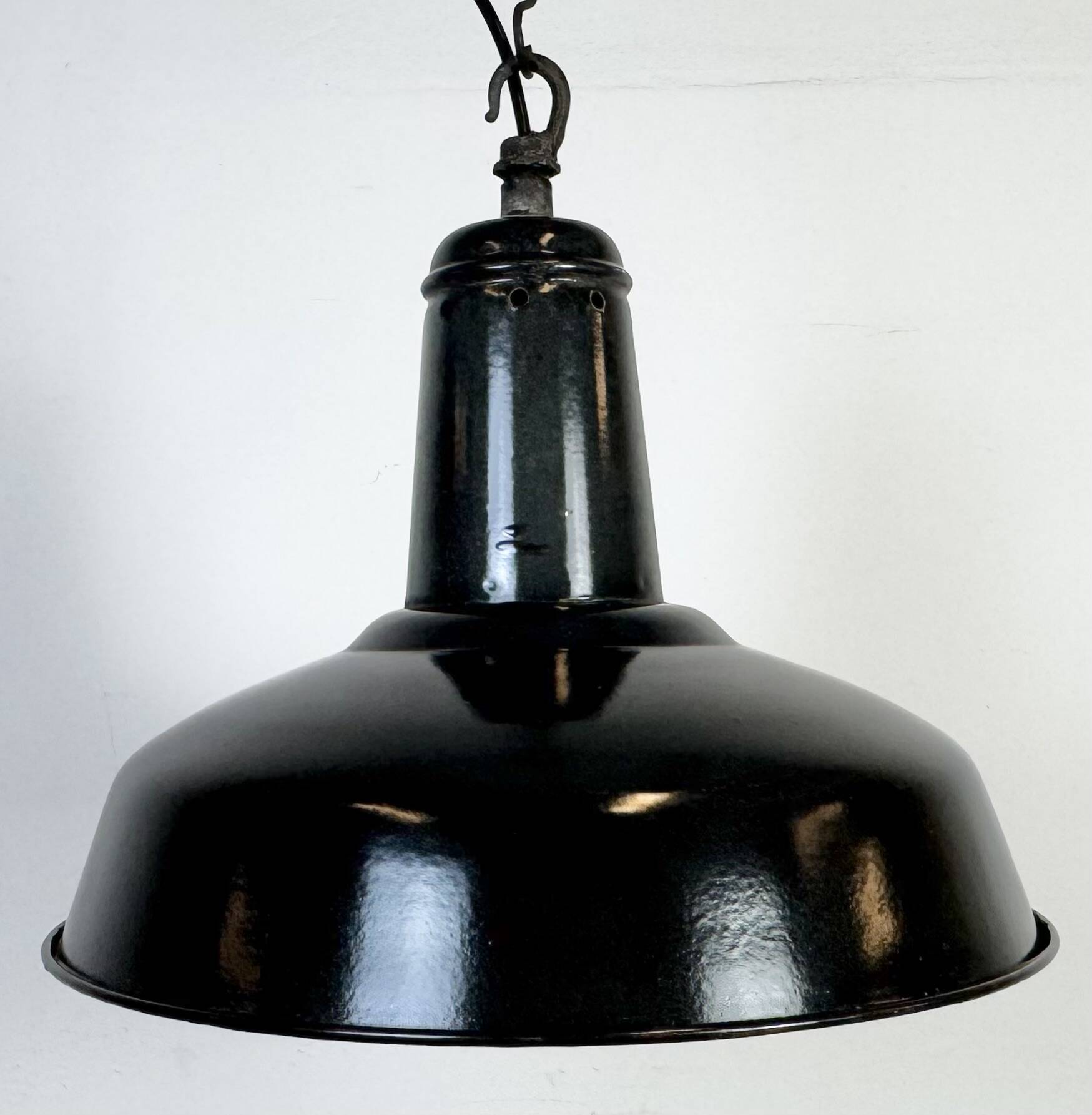 Industrial French Dark Grey Enamel Factory Pendant Lamp, 1960s