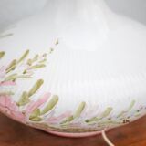 Large glazed terracotta lamp with flower decoration, ceramic signed Maithé