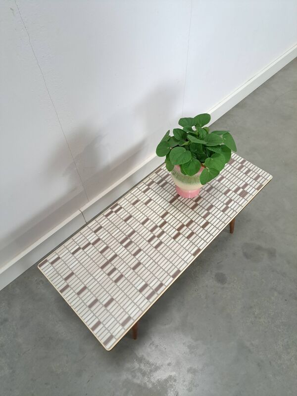 Table d'appoint en formica Opal avec pieds en bois, table à plantes