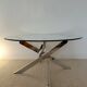 Table basse ronde Space Age acier chromé, verre, piètement hélice 70s