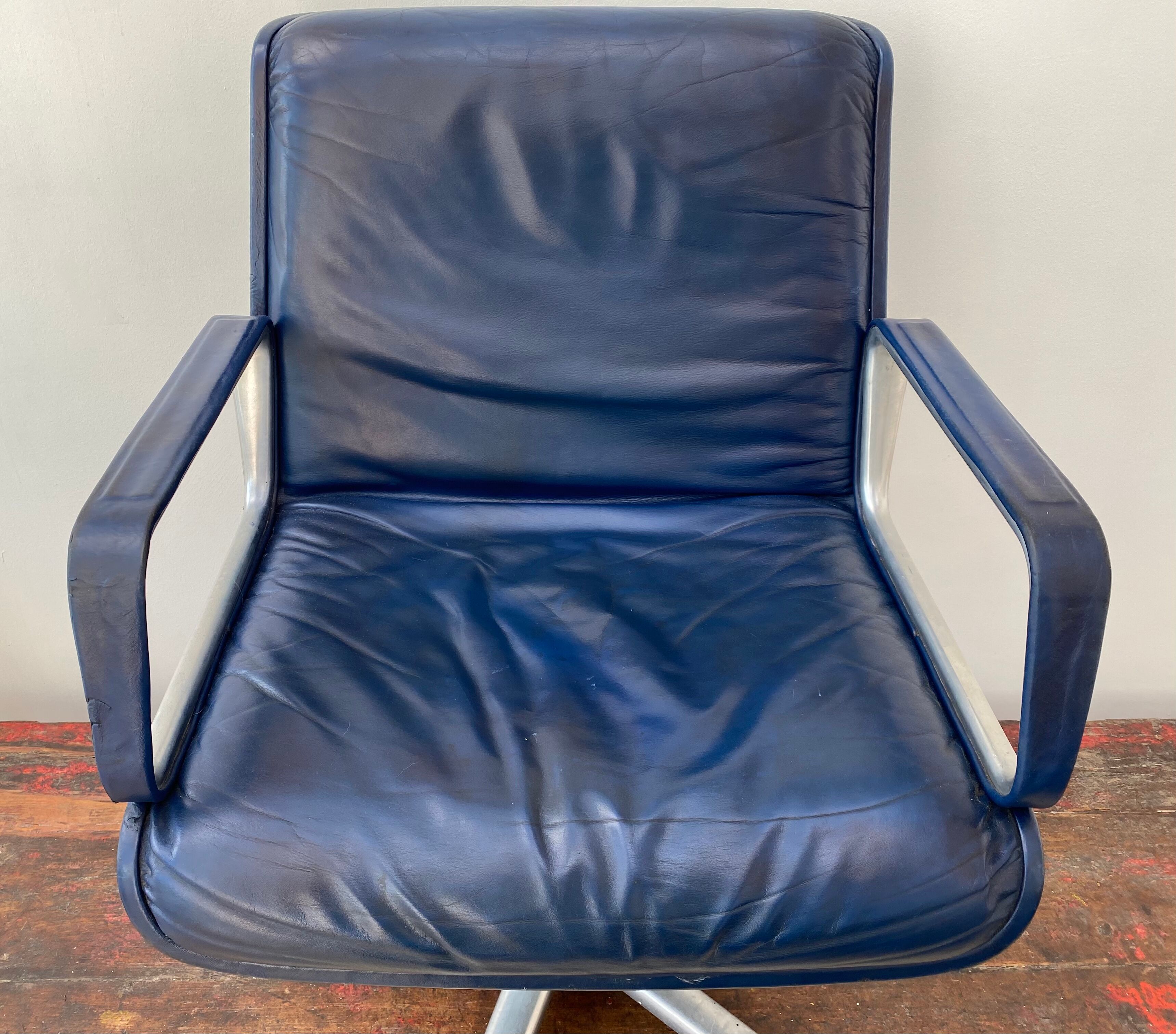 Vintage navy Blue Leather Office Chair by Wilkhahn