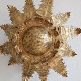 Vintage sunburst ceiling light, gold, floral pattern, 50s brutalism