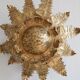 Vintage sunburst ceiling light, gold, floral pattern, 50s brutalism