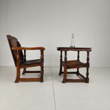 Pair of English antique Jacobean monk armchairs / tables by F. Parker & Sons Ltd