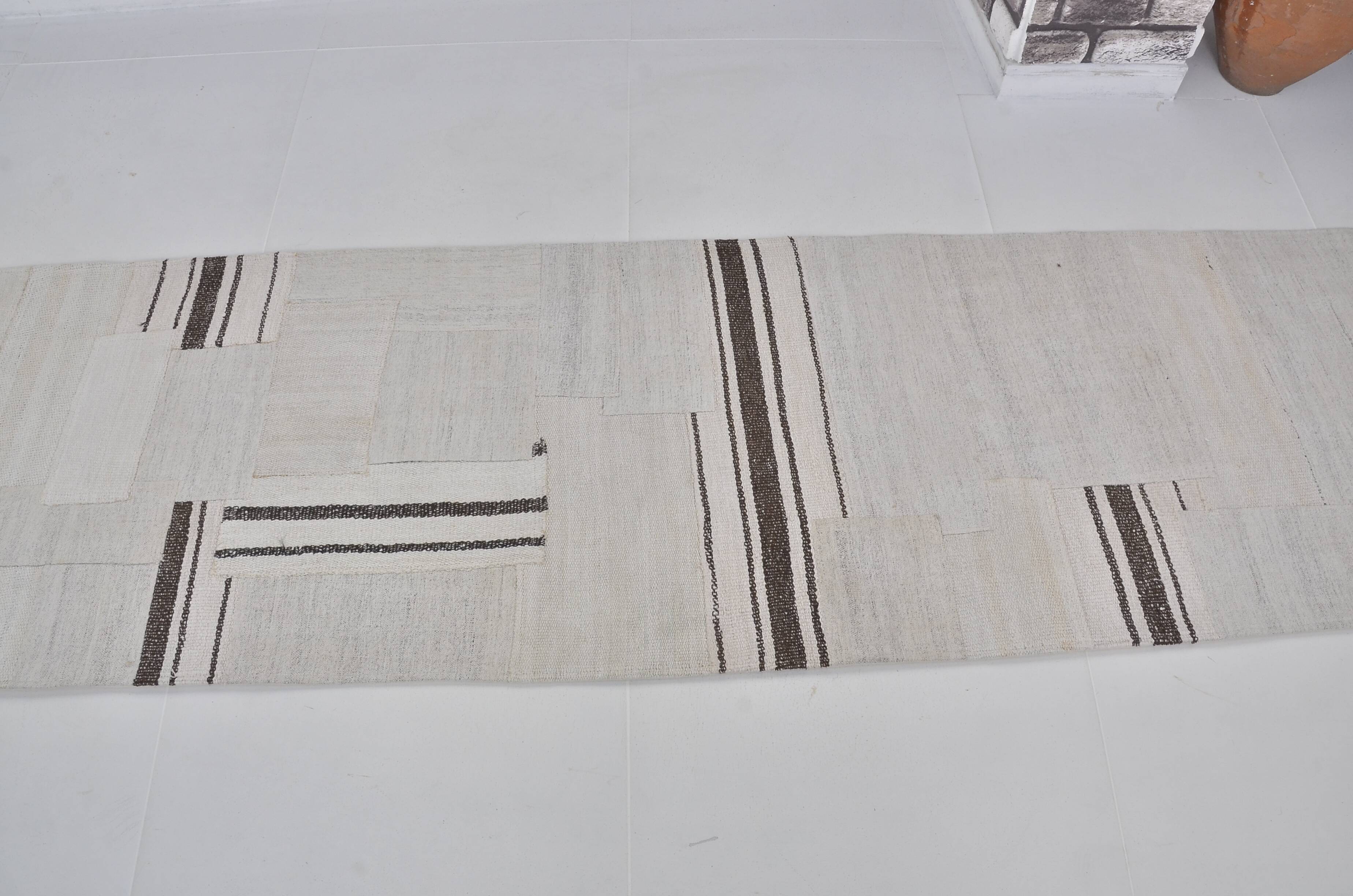 Decorative White And Black Hemp Kilim Rug sku 3803