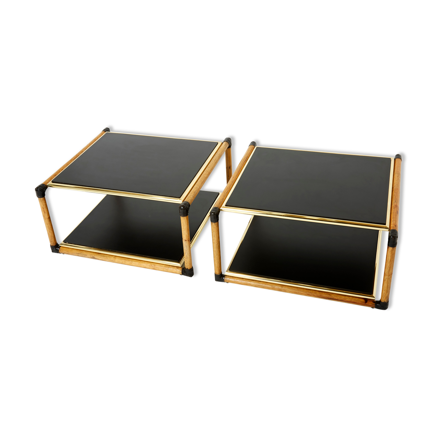 Pair of Italian coffee tables Alberto Smania bamboo brass 1970