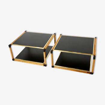 Pair of Italian coffee tables Alberto Smania bamboo brass 1970