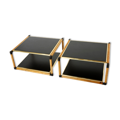 Paire de tables basses Italiennes Alberto Smania bambou laiton 1970