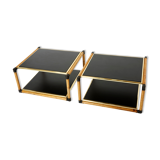 Pair of Italian coffee tables Alberto Smania bamboo brass 1970