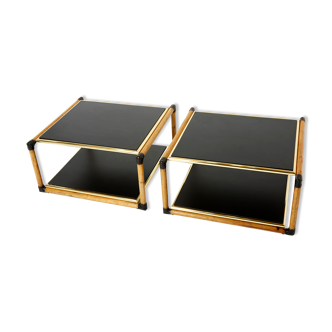 Pair of Italian coffee tables Alberto Smania bamboo brass 1970