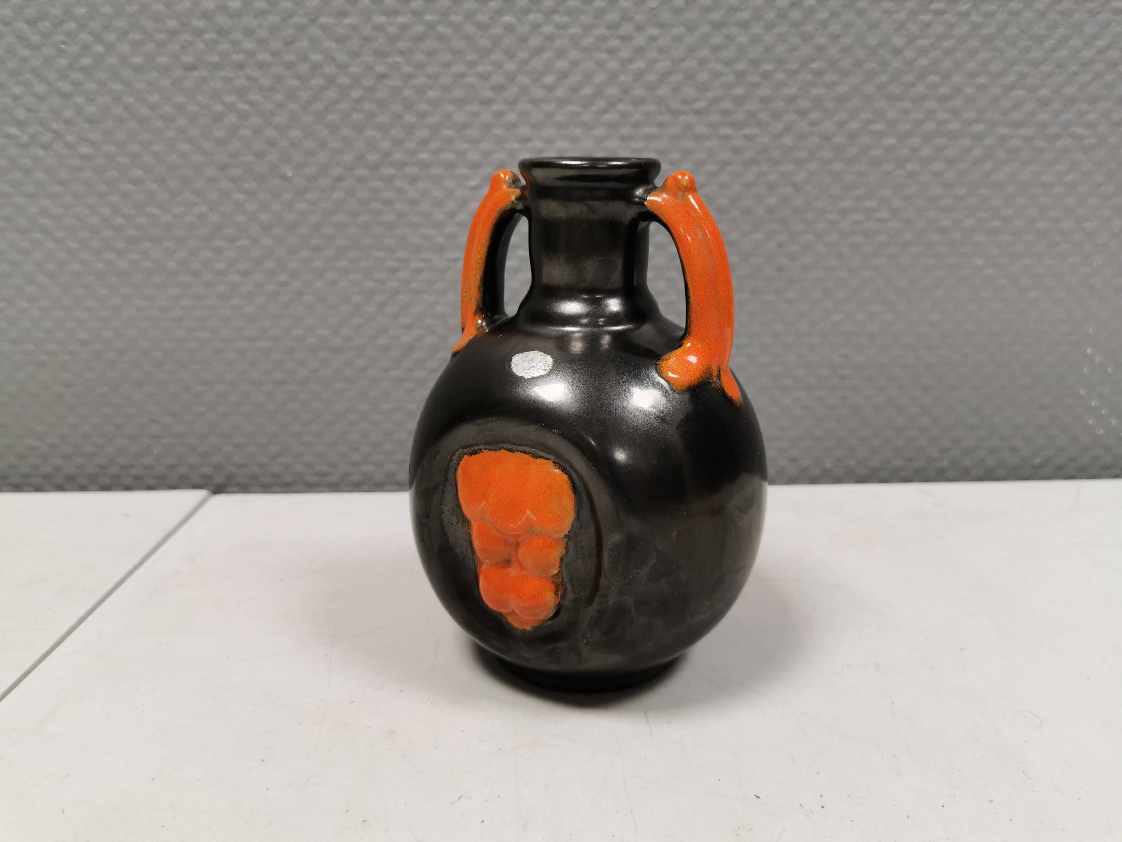 Vase in metallic glaze with orange details, Upsala Ekeby Sweden