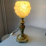 Ancienne lampe en céramique et laiton, globe verre de Clichy